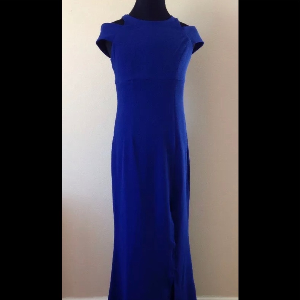 MSK Cold Shoulder High Neck Gown  Blue Siz…